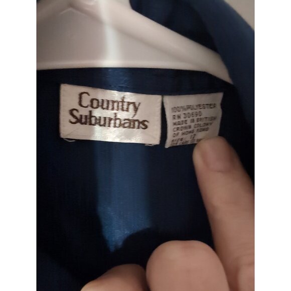Vintage 1980s Country Suburban Navy Bow Blouse Size 12 Satin - Picture 3 of 6